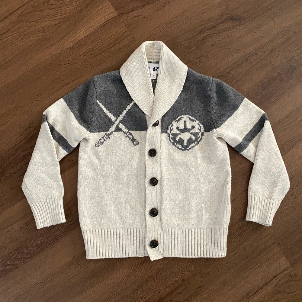 Gap Kids Star Wars cream and grey cardigan. Size small